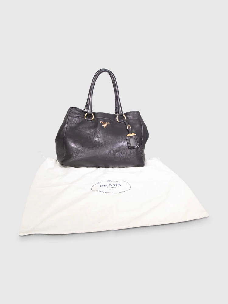 Prada Black Vitello Daino Leather Tote