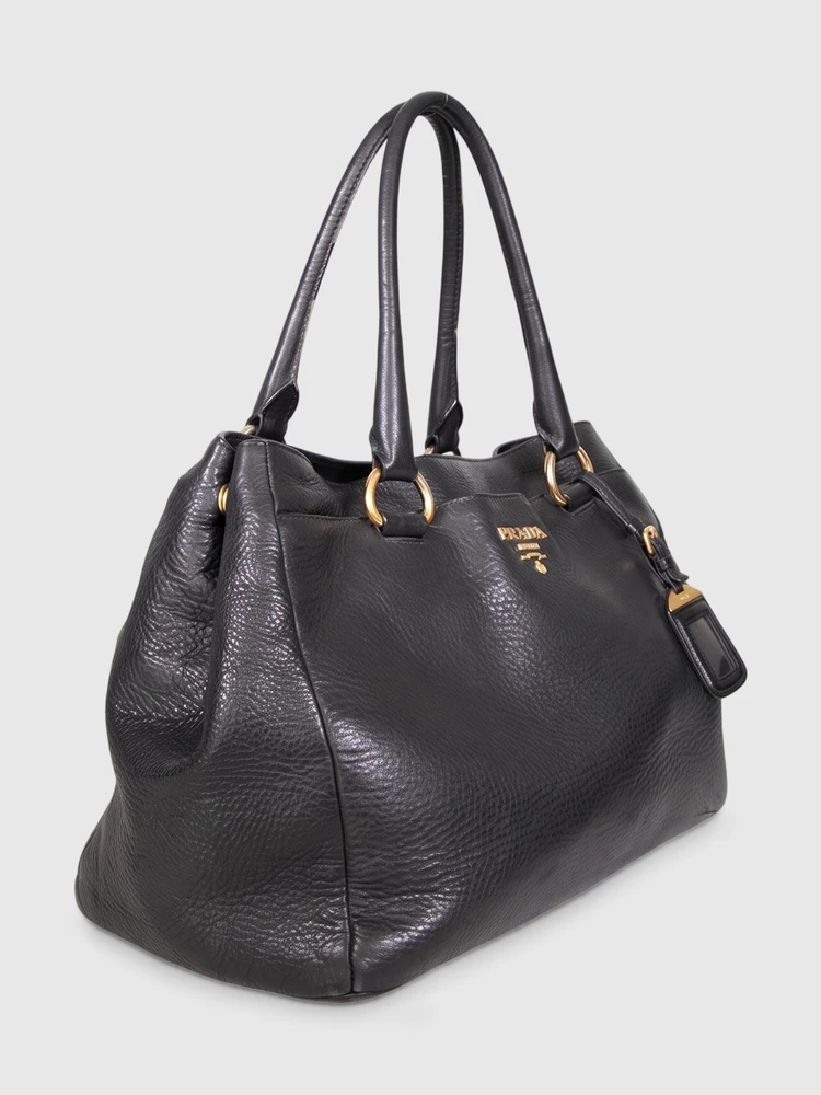 Prada Black Vitello Daino Leather Tote