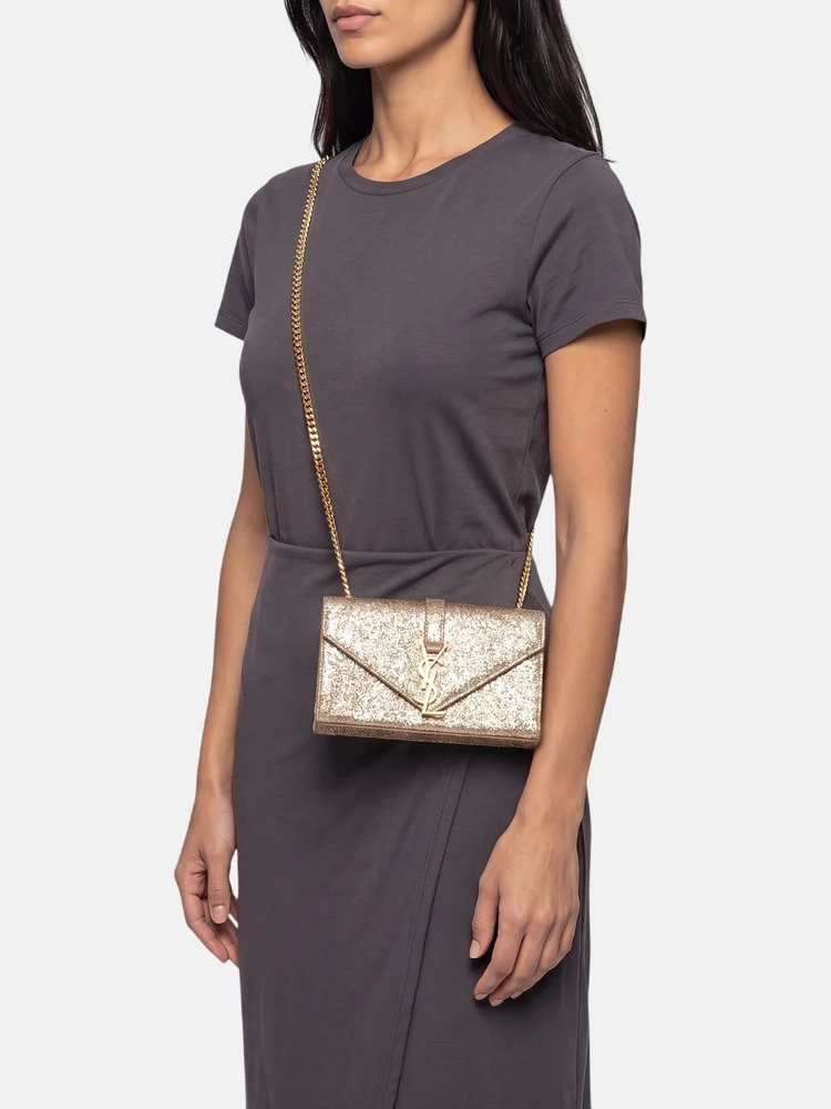 Saint Laurent 2016 Gold Glitter Monogram Crossbody Bag