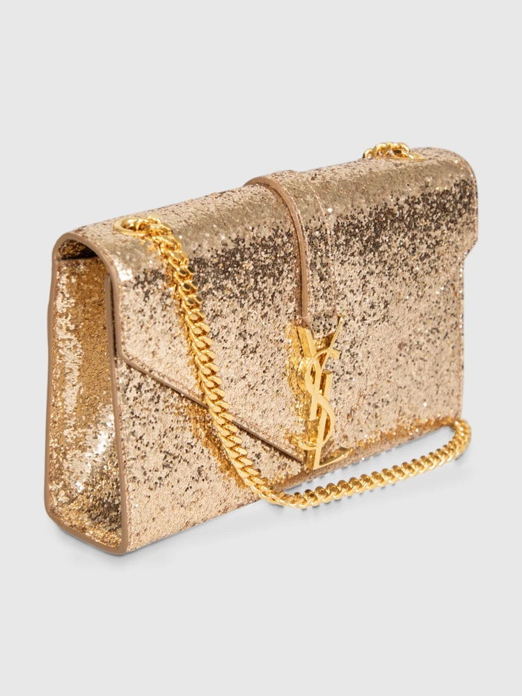 Saint Laurent 2016 Gold Glitter Monogram Crossbody Bag