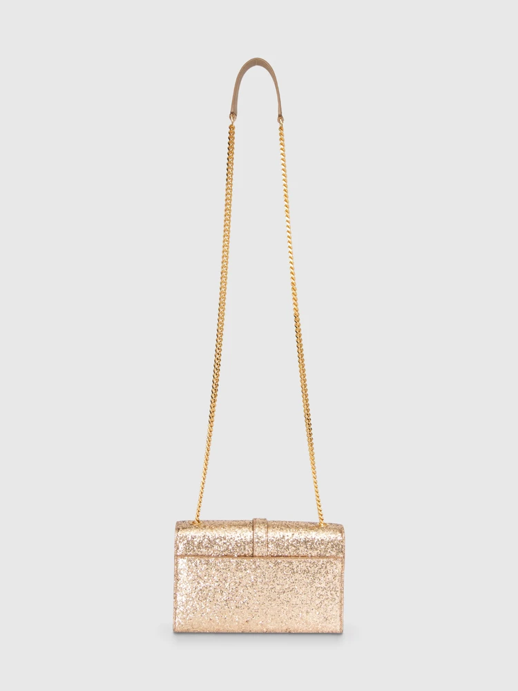 Saint Laurent 2016 Gold Glitter Monogram Crossbody Bag