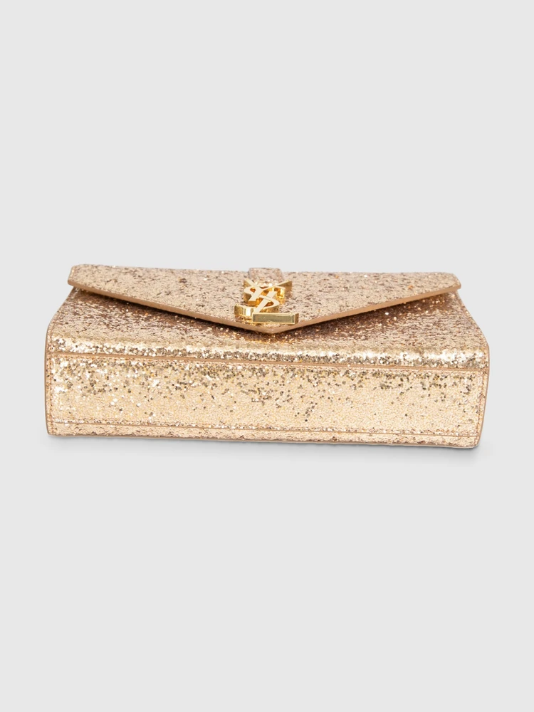 Saint Laurent 2016 Gold Glitter Monogram Crossbody Bag