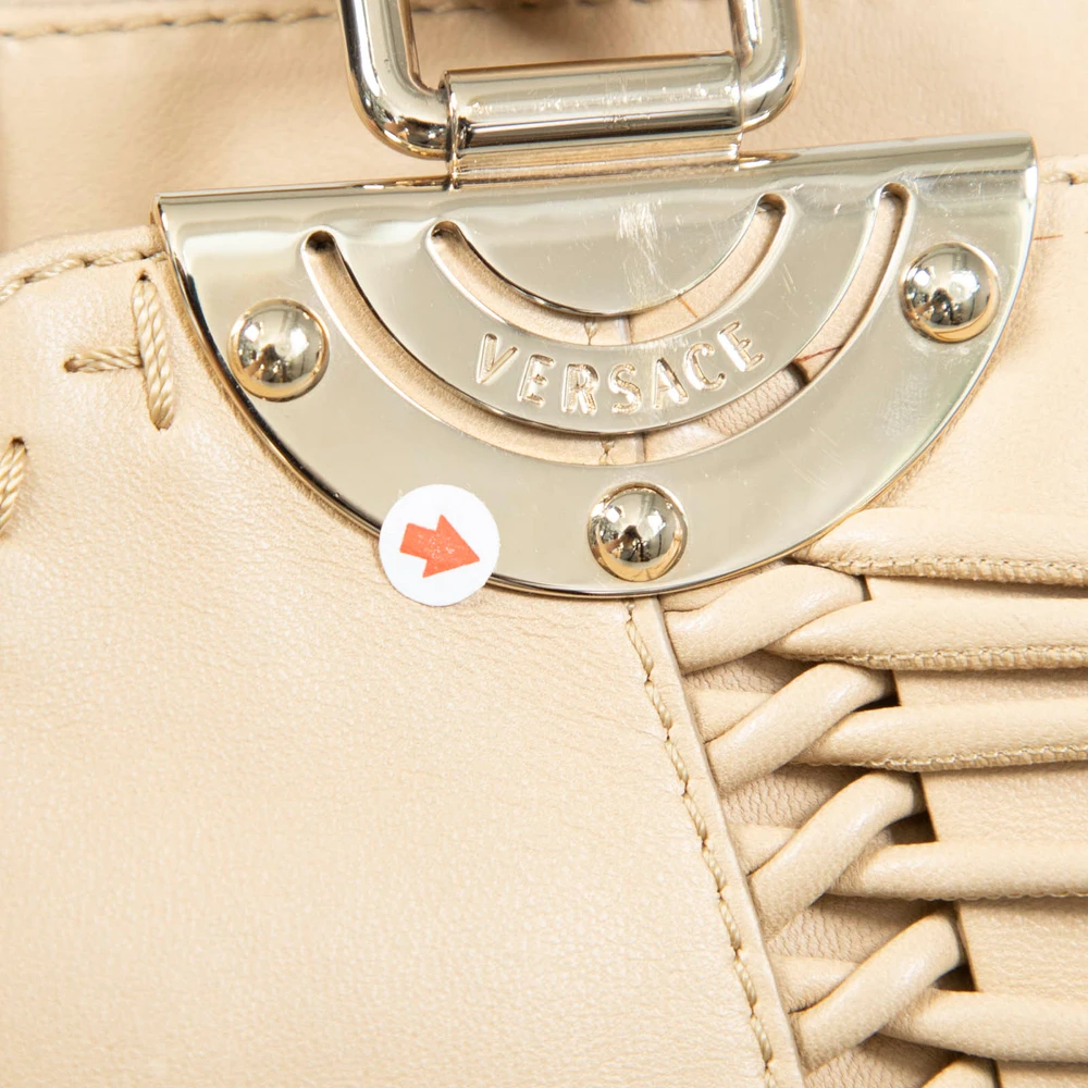 Versace Beige Leather Lace Up Detail Tote