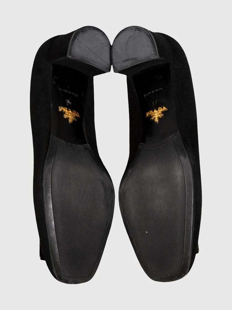 Prada Black Suede Buckle Pumps