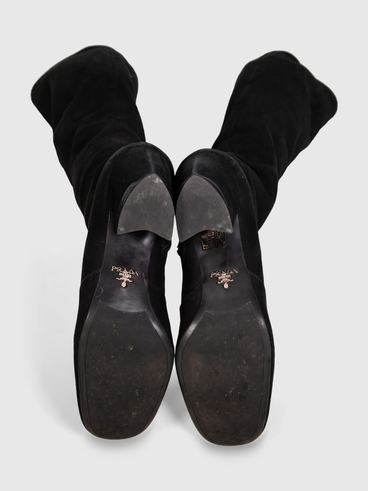 Prada Black Suede Knee High Boots