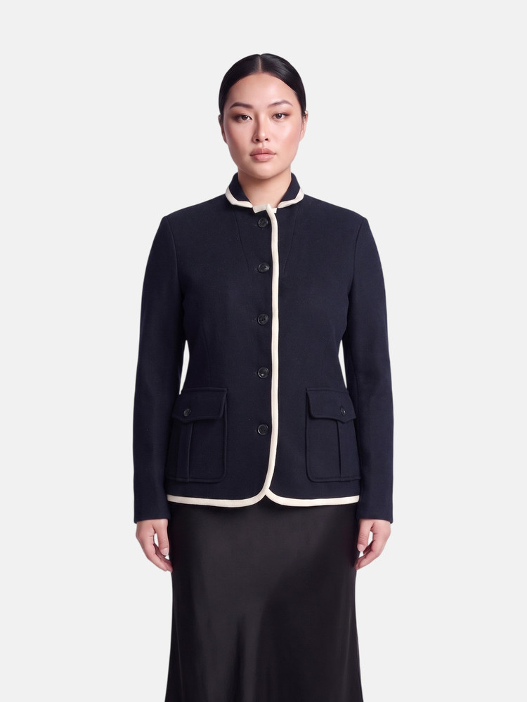 Rag & Bone Navy Wool Contrast Trim Blazer