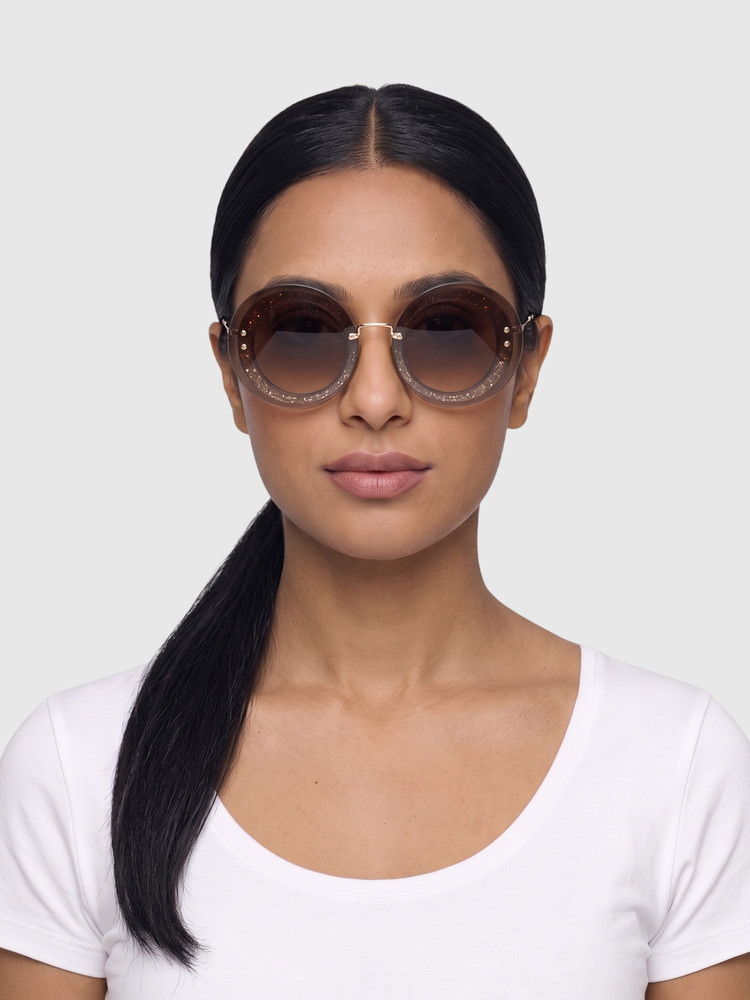 Miu Miu Brown Round Glitter Sunglasses