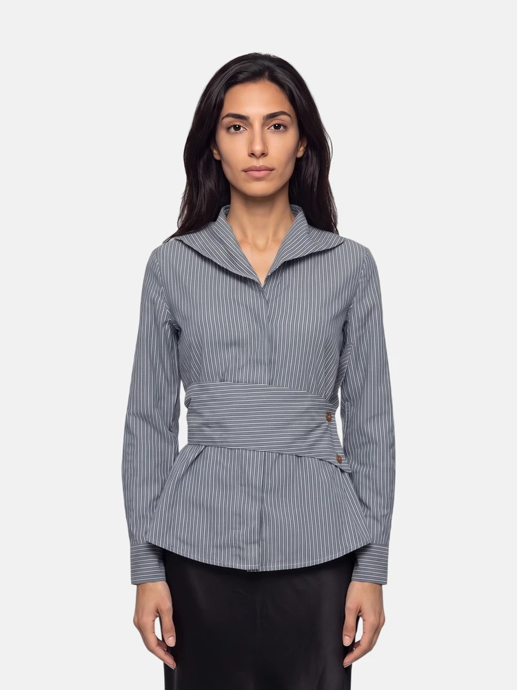 Vivienne Westwood Blue Striped Button Straps Shirt