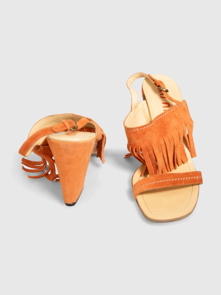 Miu Miu Orange Suede Fringe Sandals