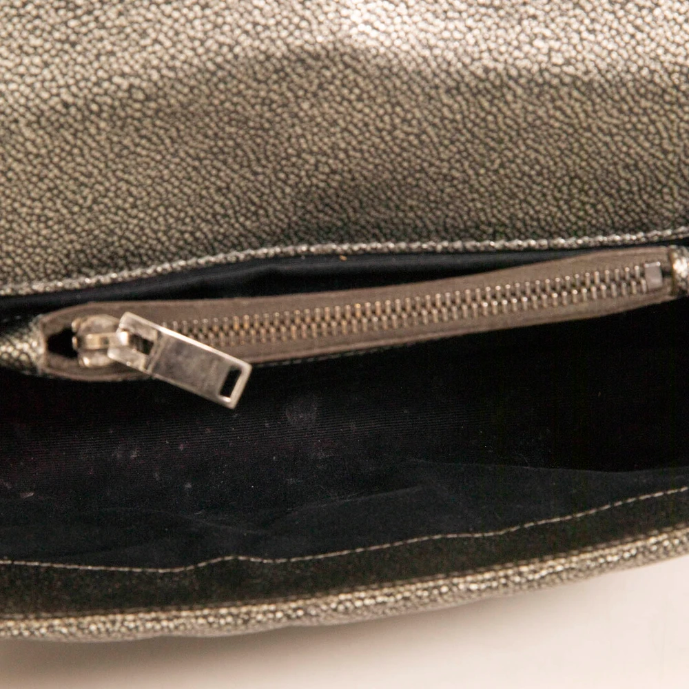 Saint Laurent Silver Leather Chevron Medium College Bag