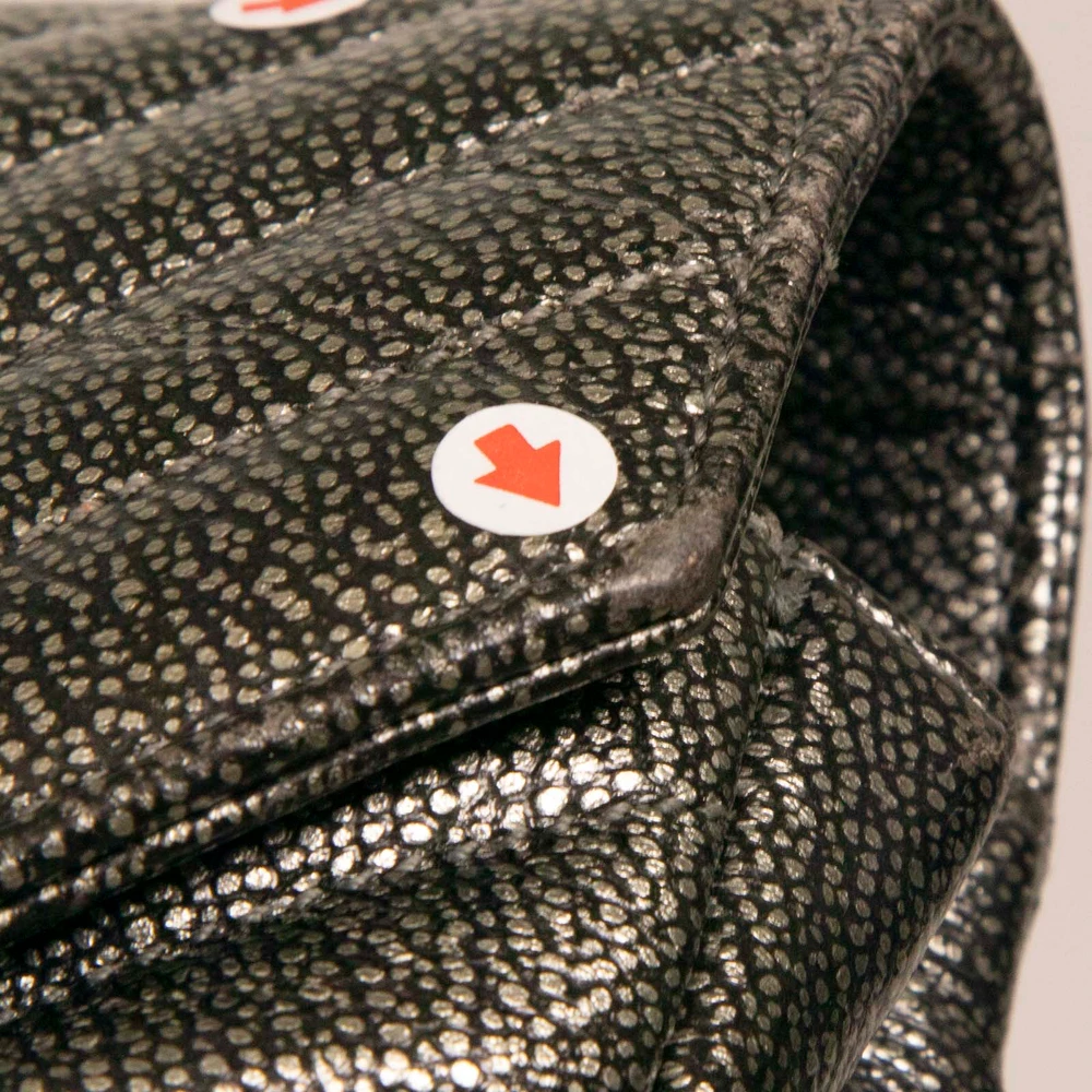 Saint Laurent Silver Leather Chevron Medium College Bag