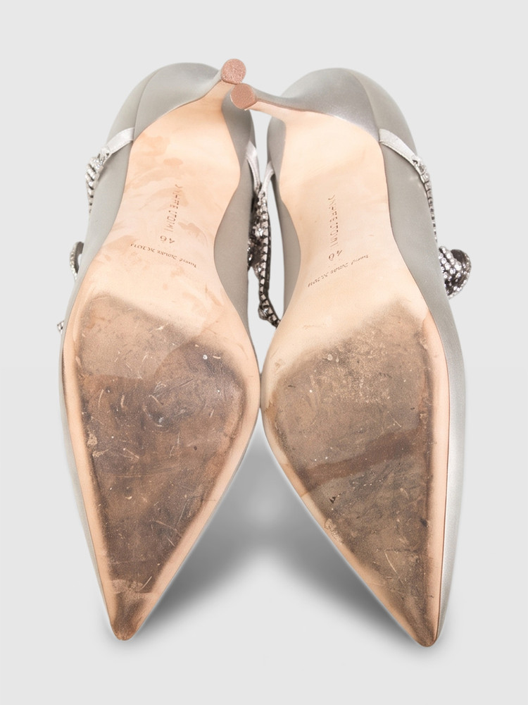 Manolo Blahnik Grey Crystal Hamedi Heels