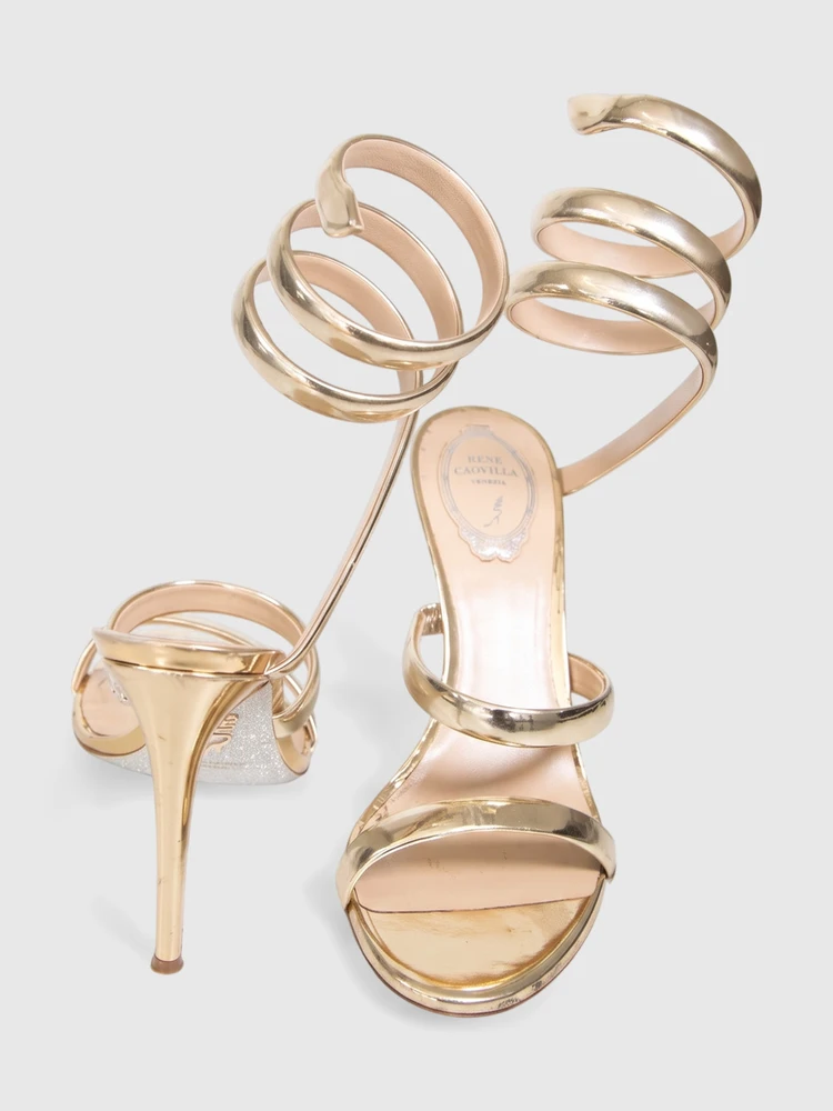 Rene Caovilla Gold Leather Cleo Sandals