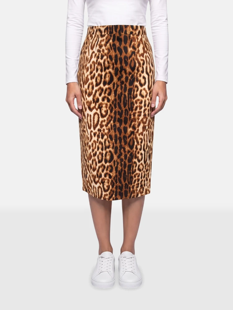 Céline Brown Leopard Print Wool Skirt