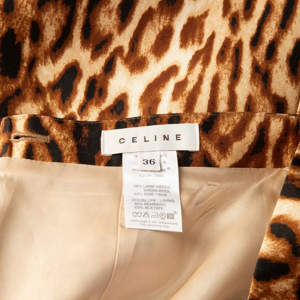 Céline Brown Leopard Print Wool Skirt