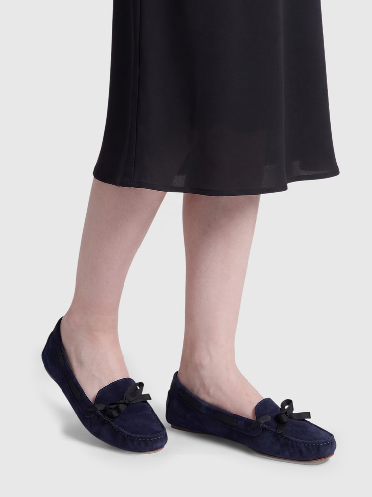 Chanel Navy Suede Bow Detail Moccasins