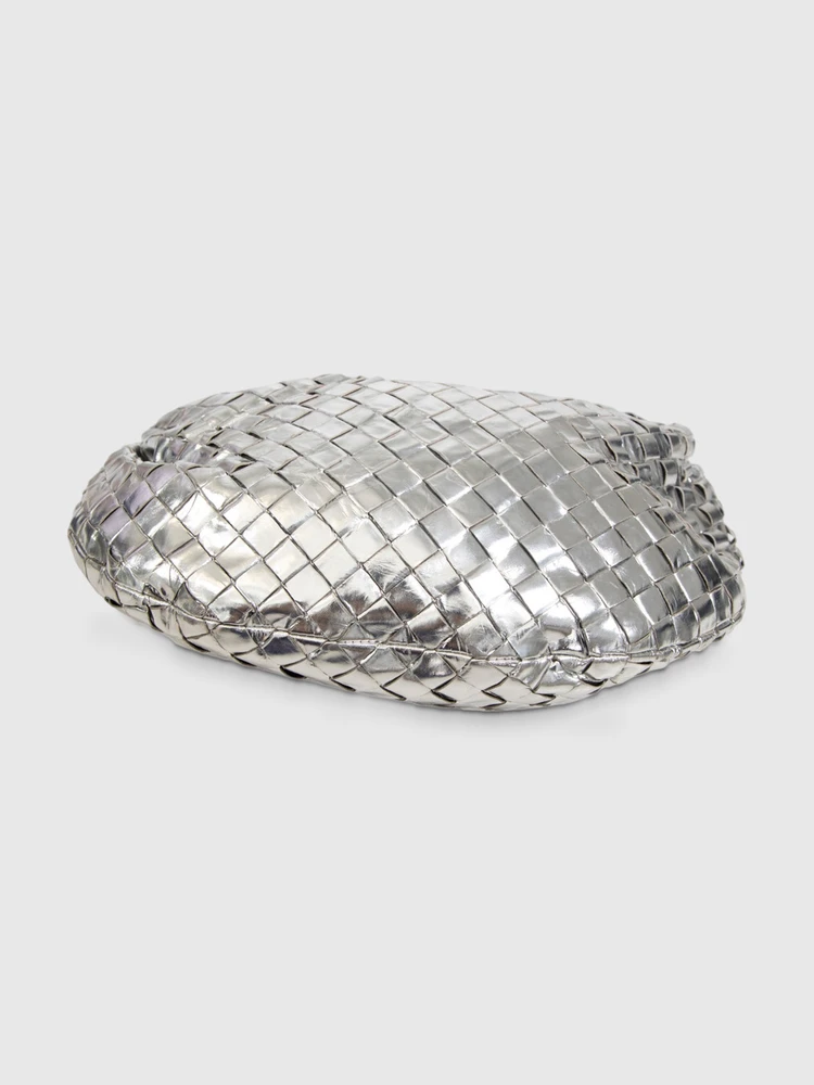 Bottega Veneta Silver Leather Intrecciato Teen Jodie Bag