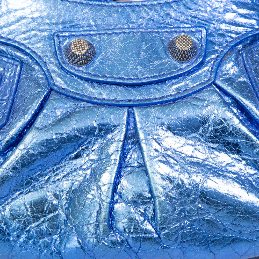 Balenciaga Blue Metallic Leather Le Cagole XS Bag