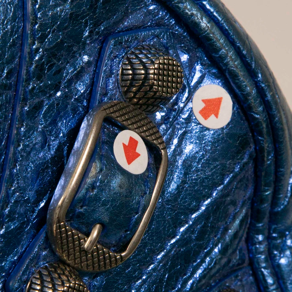 Balenciaga Blue Metallic Leather Le Cagole XS Bag