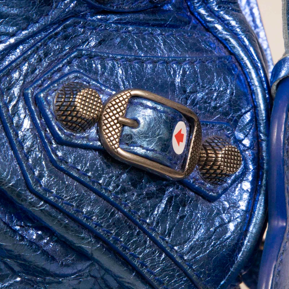 Balenciaga Blue Metallic Leather Le Cagole XS Bag