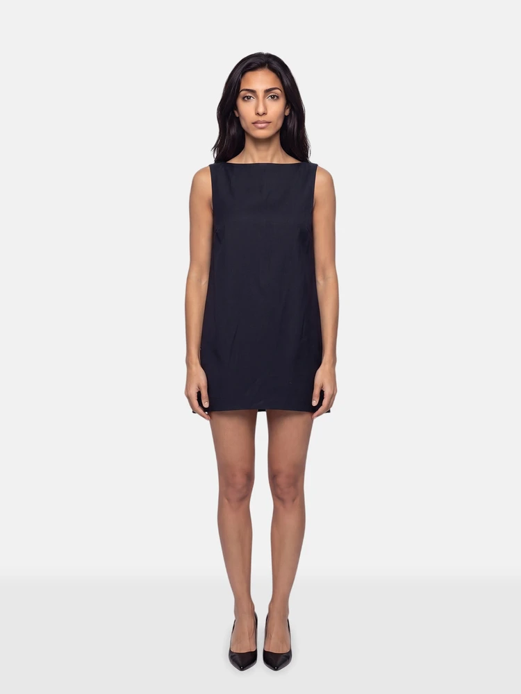 Maison Margiela Navy Wool Sleeveless Mini Dress