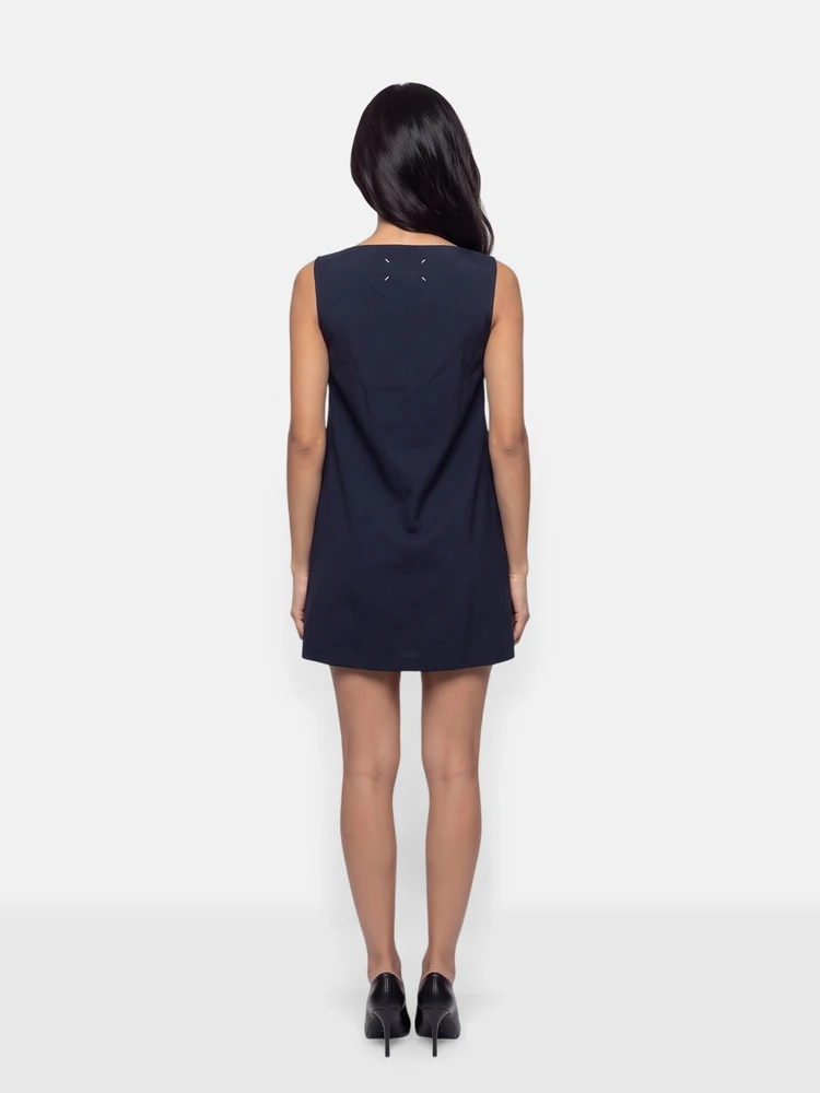 Maison Margiela Navy Wool Sleeveless Mini Dress