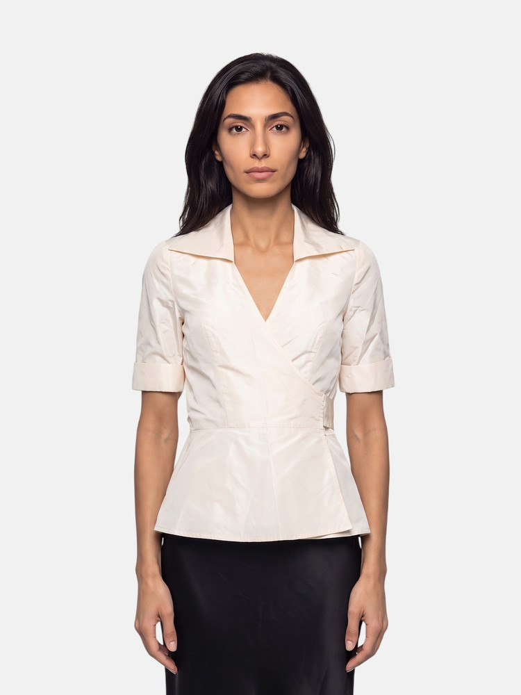 Diane Von Furstenberg Beige Silk Taffeta Wrap Top