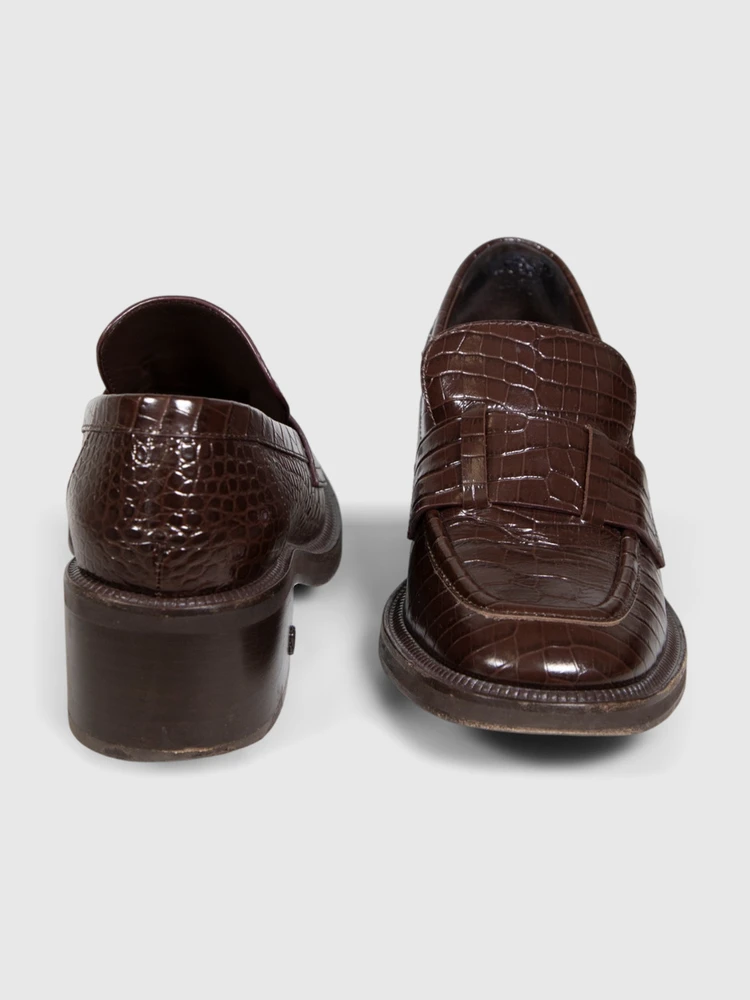 Jimmy Choo Brown Leather Croc Embossed Loafers