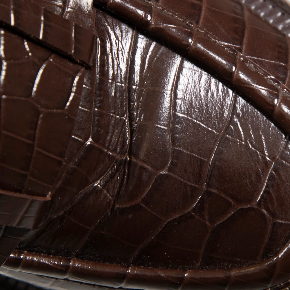 Jimmy Choo Brown Leather Croc Embossed Loafers
