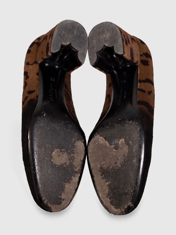 Salvatore Ferragamo Brown Pony Hair Leopard Print Pumps