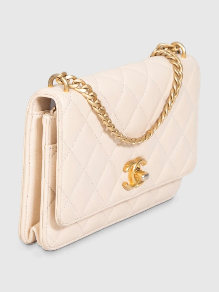 Chanel Beige Leather Wallet on Chain