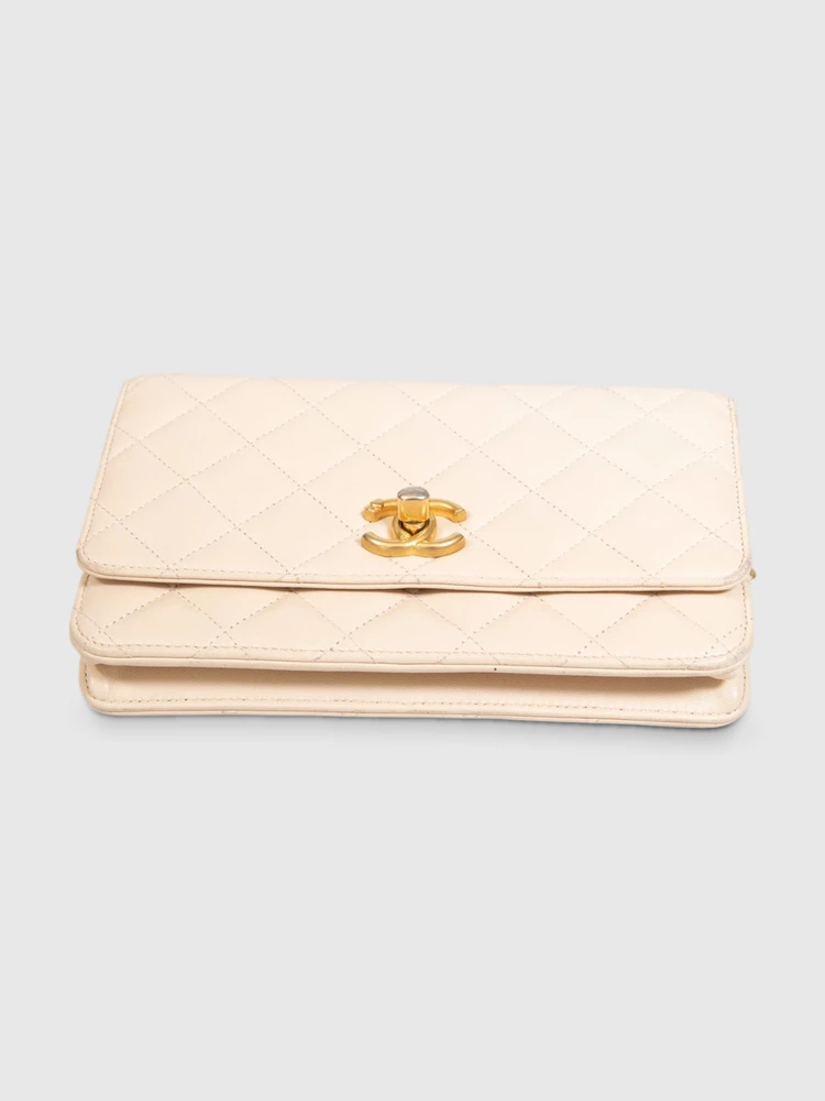 Chanel Beige Leather Wallet on Chain