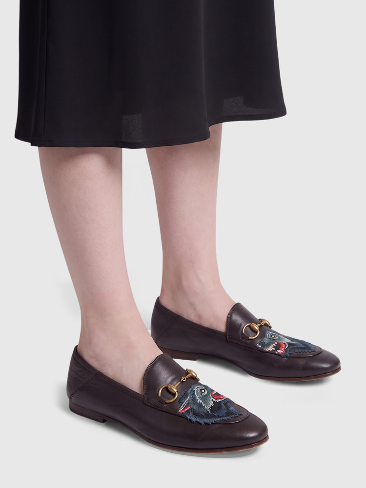 Gucci Brown Leather Horsebit Wolf Loafers