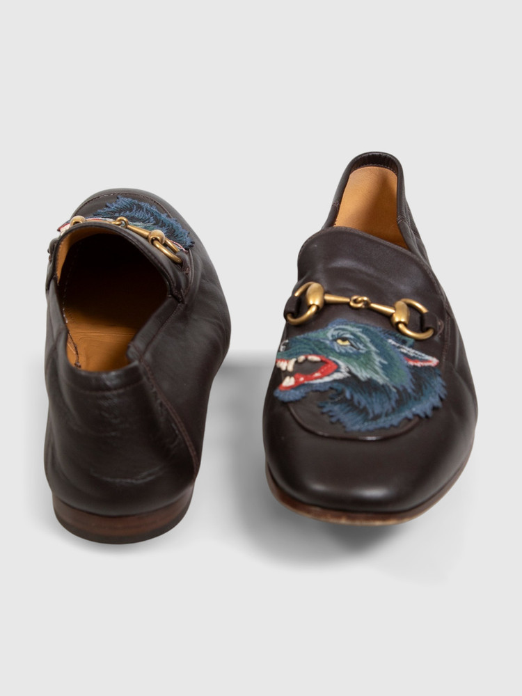 Gucci Brown Leather Horsebit Wolf Loafers