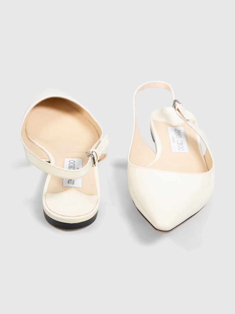 Jimmy Choo Ecru Patent Point Toe Flats