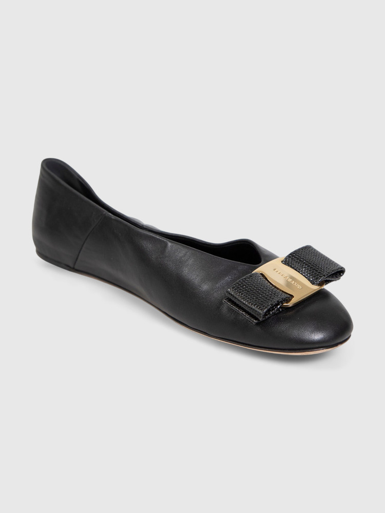 Salvatore Ferragamo Black Lizard Embossed Ballet Flats