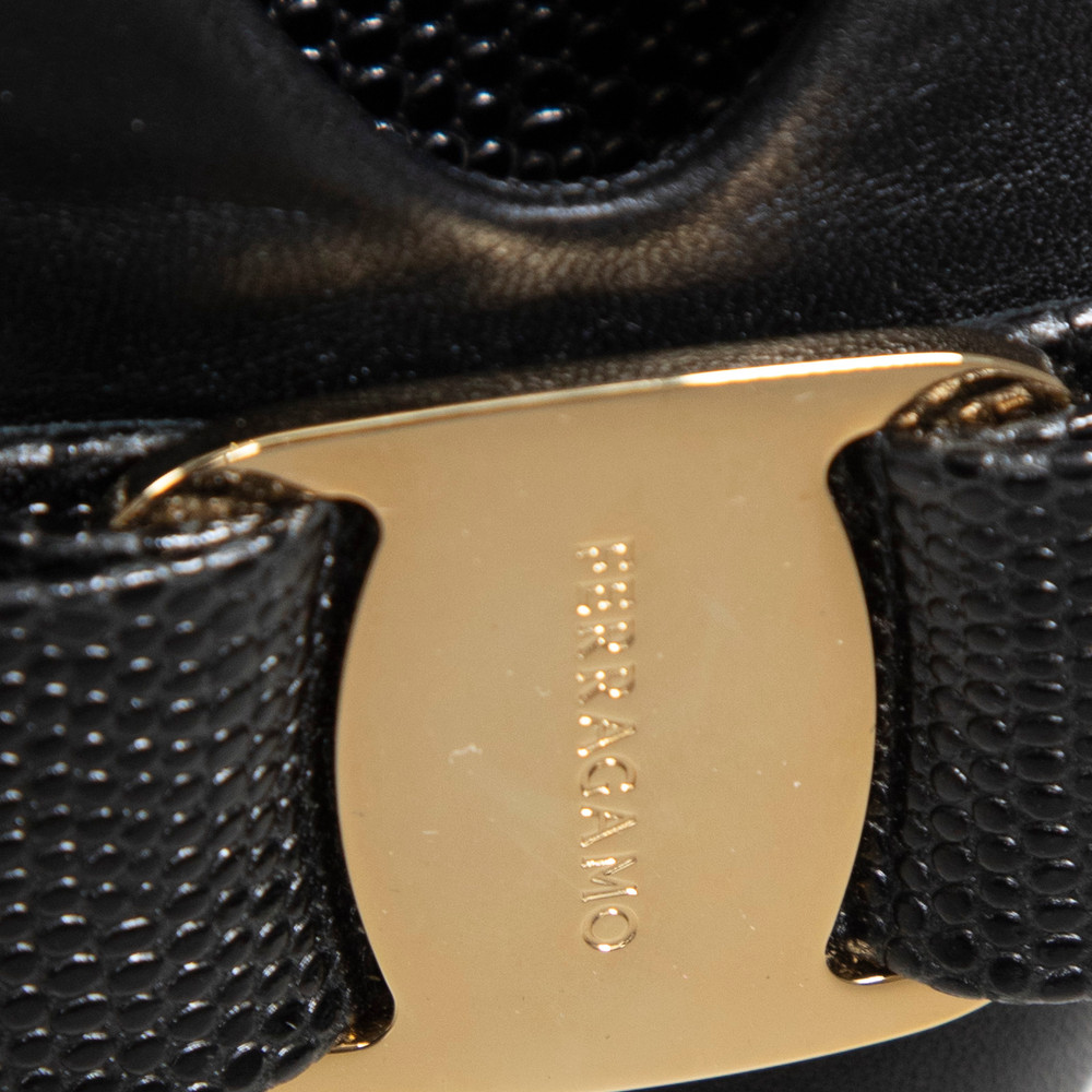 Salvatore Ferragamo Black Lizard Embossed Ballet Flats