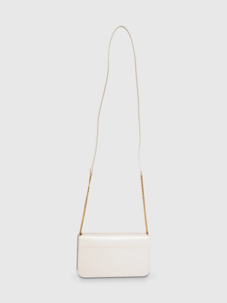 Saint Laurent White Leather Cassandre Phone Holder Bag
