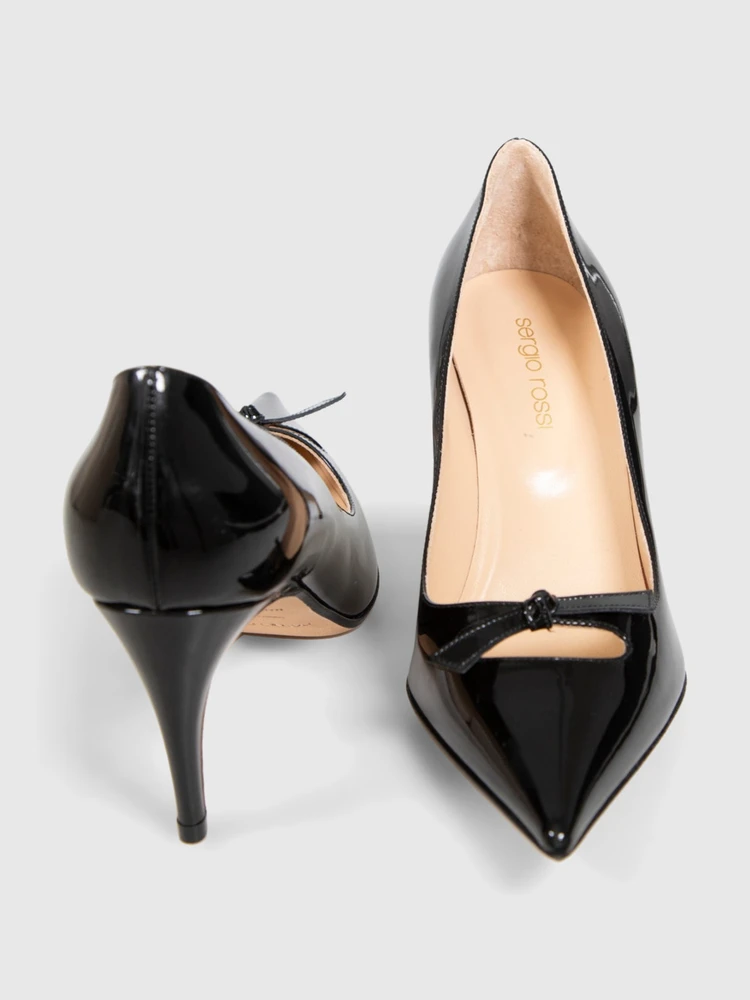Sergio Rossi Black Patent Bow Detail Isobel Pumps
