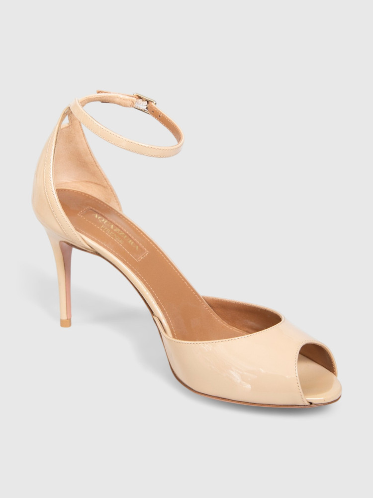 Aquazzura Nude Patent Leather Zoe 95 Sandals