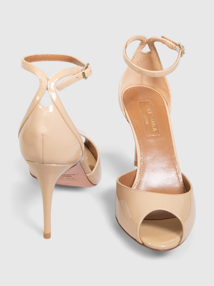 Aquazzura Nude Patent Leather Zoe 95 Sandals