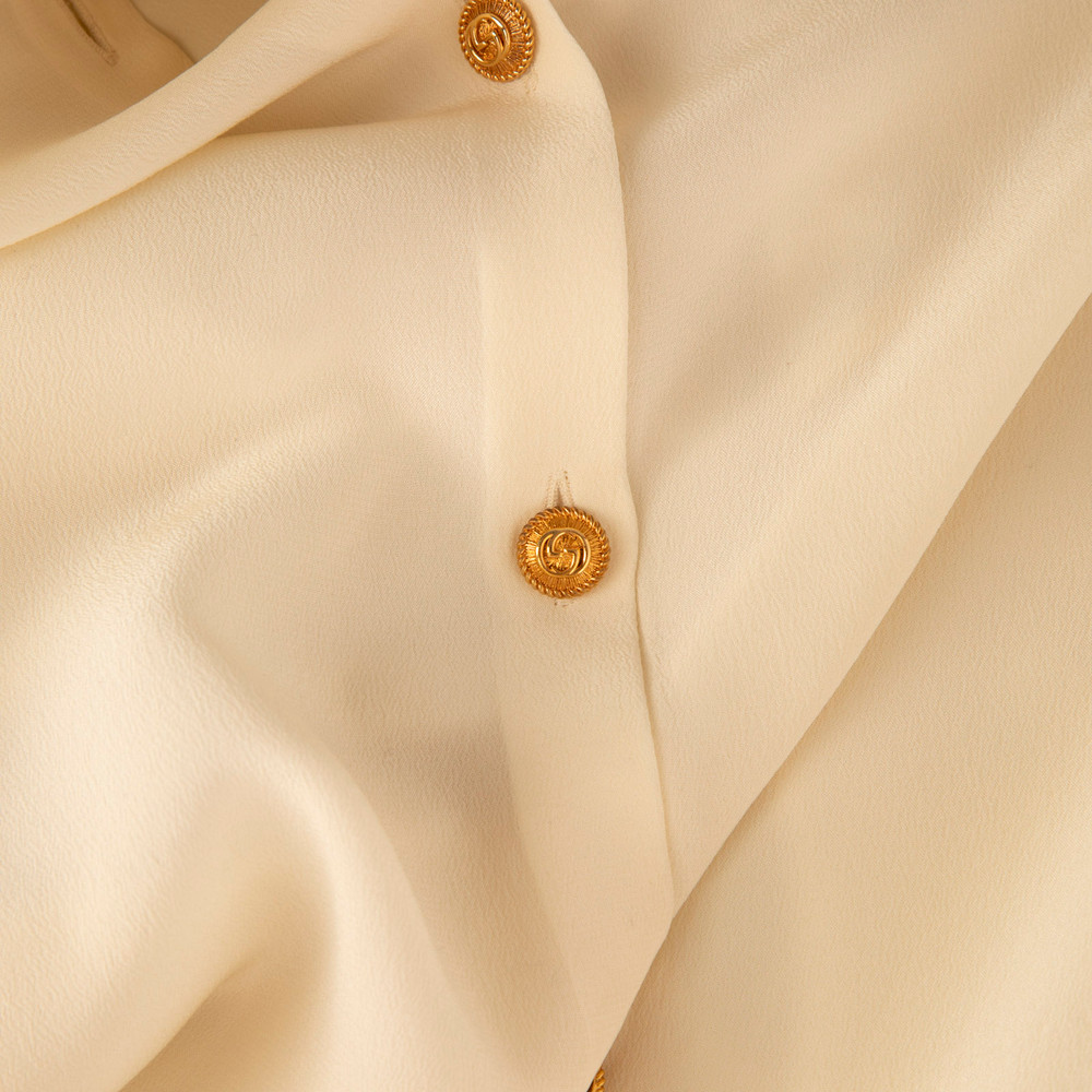 Gucci Ecru Silk Sheer Neck Tie Shirt