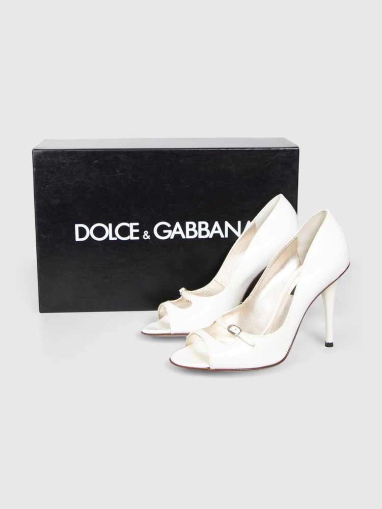 Dolce & Gabbana White Patent Leather Cut Out Heels