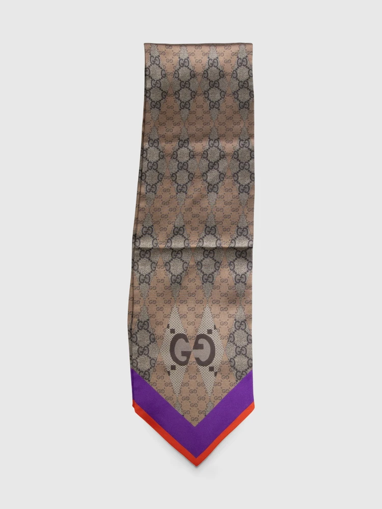 Gucci Brown Silk Monogram Thin Scarf