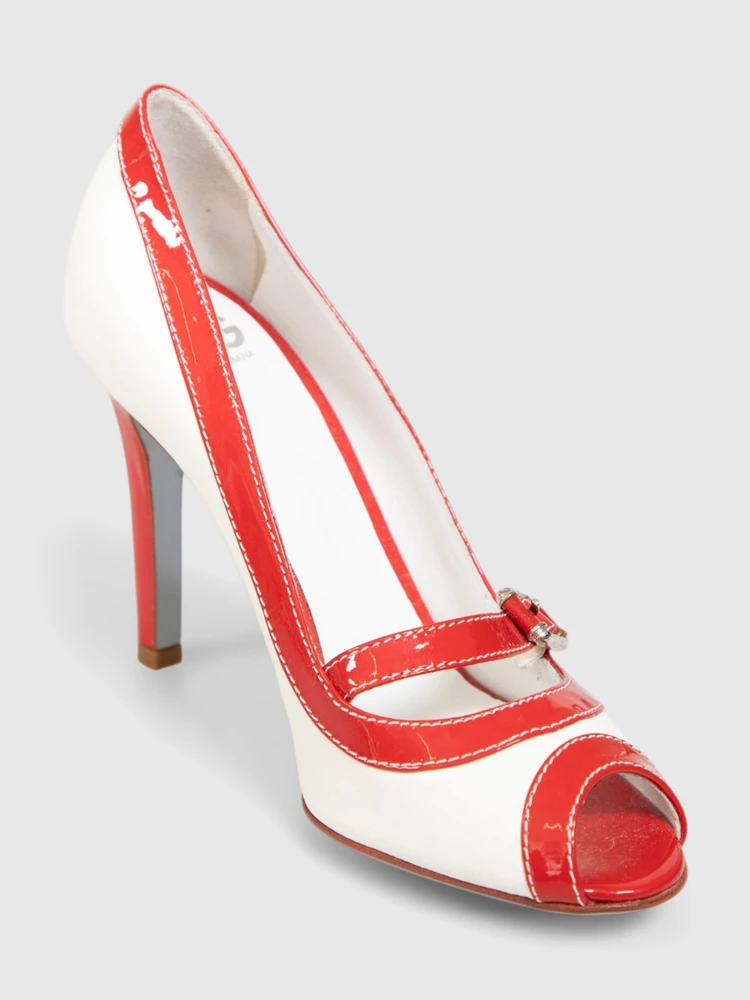 Dolce & Gabbana White & Red Leather Heels