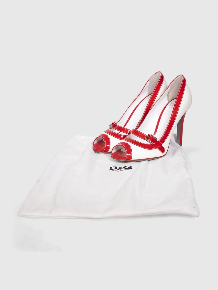 Dolce & Gabbana White & Red Leather Heels