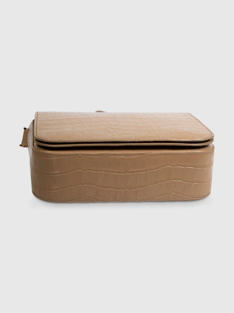 DeMellier Tan Croc Embossed Leather Crossbody Bag