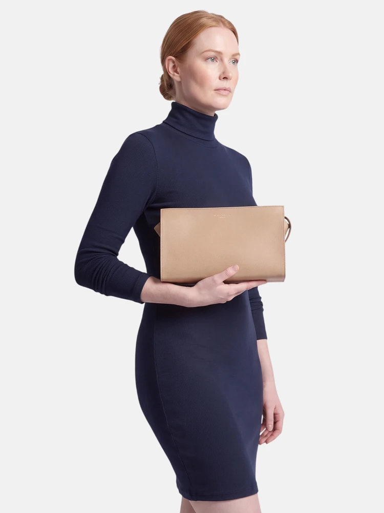 Aspinal of London Beige Saffiano Leather Clutch Bag