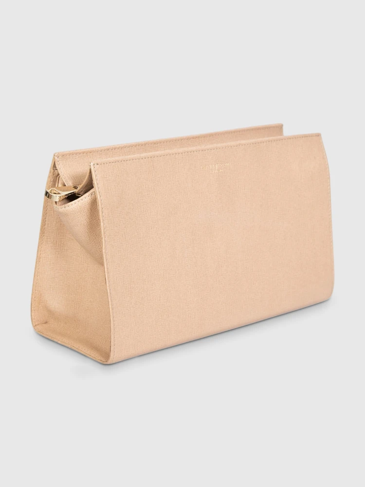 Aspinal of London Beige Saffiano Leather Clutch Bag