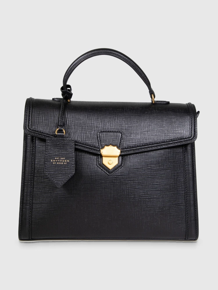 Smythson Black Panama Coronet Top Handle Bag